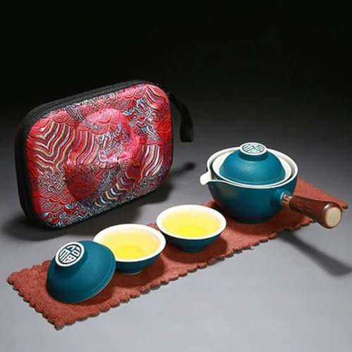XIUPO Travel Portable Ceramic Tea Set Portable Quick Passenger Cup Set Automatic Tea Maker Side Handle Teapot