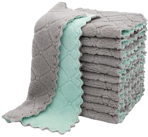 Scrub Mommy 10/5 Piezas de paño de Limpieza de Doble Cara, Toalla Absorbente, Muebles, paño for Lavar Platos de Vidrio Bayetas (Color : Green and GREY-10PCS)