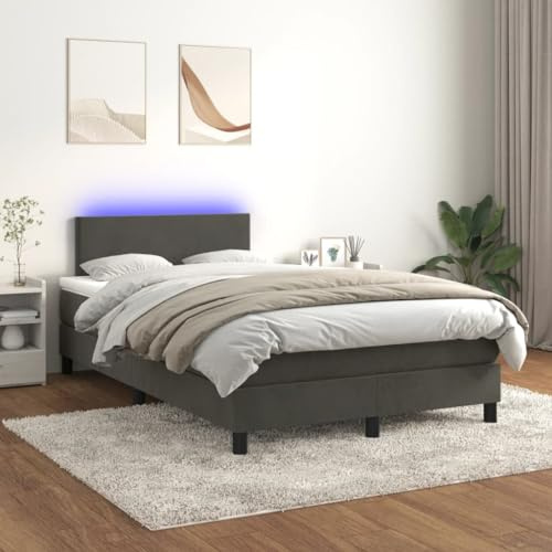 ZQQLVOO Bettgestell Familienbett Palettenbett Boxspringbett mit Matratze & LED Dunkelgrau 120x200 cm Samt Geeignet für Familienzimmer