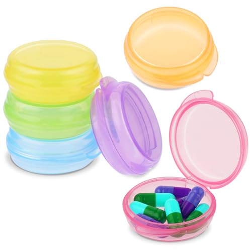 WLLHYF Kleine Pillen-Organizer-Box 6 Stück Tragbar Mini-Reise-Pillenetui Medikamenten-Organizer Transparenter Runder Vitaminbehälter für Reisen im Freien