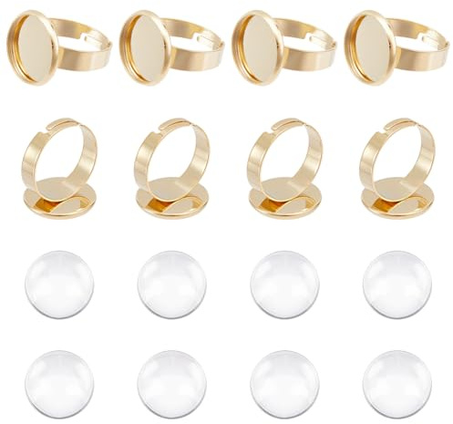 UNICRAFTALE 10 Set Mit 304 Ringrohlingen Aus Edelstahl DIY Ringrohlinge Mit Kuppel Verstellbare Ringrohlinge Goldene Basis Ringfassungsschale Mit Glascabochons Zur Schmuckherstellung