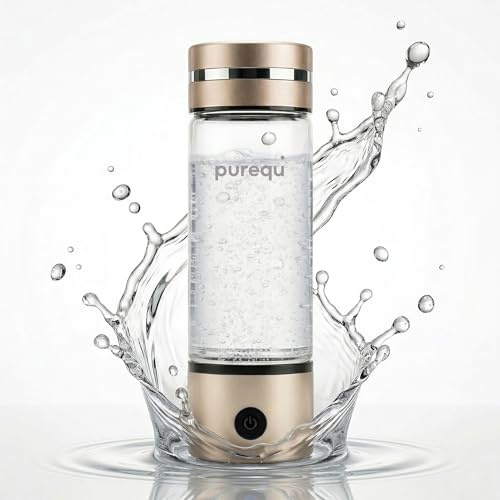 Purequ Botella de agua de hidrógeno con luz LED, generador de agua de hidrógeno de 330 ml con tecnología SPE y PEM, ionizador de agua portátil y recargable que mejora la hidratación y la inmunidad