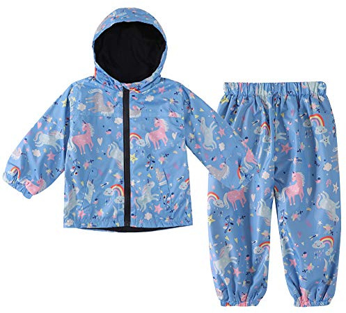 LZH Boys Raincoat Kids Waterproof Hooded Girls，Jacket Pants suit Lightweight 2 pieces sets