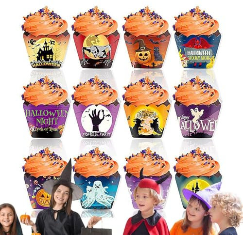 12 Stück Mini Muffin Förmchen Halloween, Muffins Papierförmchen, Cupcake Wrapper Halloween Muffinförmchen Papier Spinnennetz Kürbis Party Deko