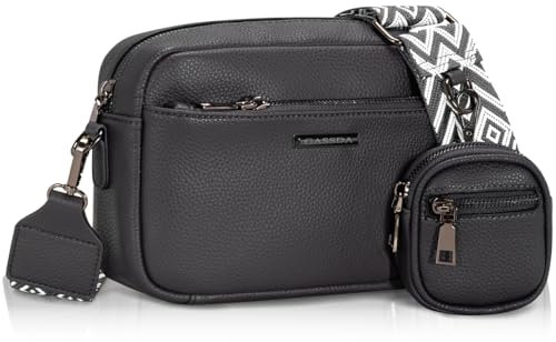 GASSDA Umhängetasche Damen PU Leder Crossbody Bag Handtasche Damen Kleine Taschen mit Abnehmbarem Schultergurt (Dunkelgrau)