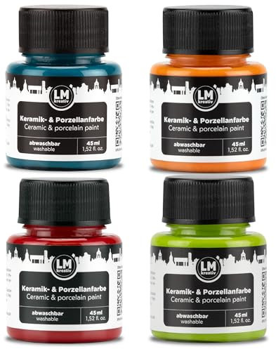 LM-Kreativ Keramik- & Porzellanfarbe 4 x 45 ml Set „Spring“ – Pastell Zauber - Spülmaschinenfest. Glas- und Keramikfarbe für Tassen Bemalen, Porzellan Bemalen, Kreative Projekte auf Glas & Ton