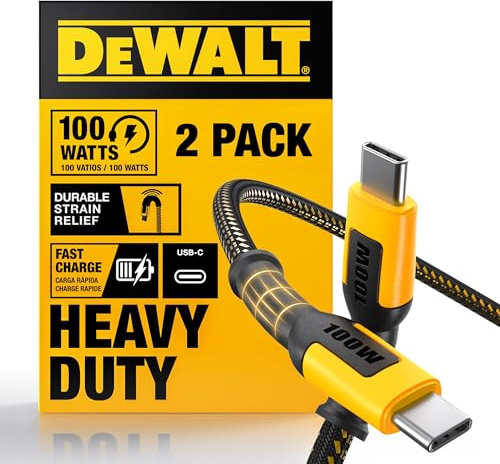 DEWALT Heavy Duty 2-Pack 100W USBC to USBC Cable, 4ft USB C to USB C Cable, Fast Charging Durable Braided TypeC Charger Cord for iPhone 17 16 15 Pro Max MacBook Pro iPad Air Samsung S24 Ultra