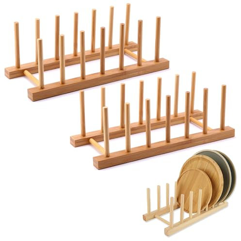 KYEDGC Wood Plate Rack - Kitchen Storage Tray for Plates, Cups, Pot Lids, Chopping Boards