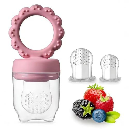 Fruchtsauger Baby ab 6 Monate - Zahnungshilfe Schnuller Aufbewahrungsbehälter für Babynahrung Muttermilch Eiswürfel (Rosa)