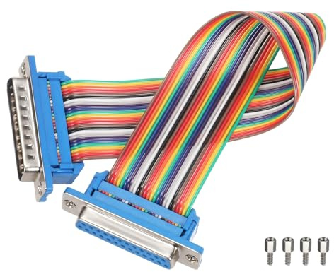 sourcing map IDC Serial Cable Rainbow Wire Flat Ribbon Cable DB25 Male to DB25 Female 8 Inch Length 2.54mm Pitch Breadboard Jumper Wires for Electronic Projects
