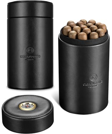 CIGARLOONG Leather Cigar Humidor with Hygrometer and Humidifier, Cigar Tube/Case Cedar Wood Lined Cigar Jar,Portable Airtight Cigar Case Tube (Black)