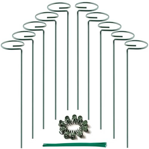 10 Piezas Tutores para Plantas, 40 cm Metálica Soporte para Plantas con 20 Ataduras y 10 Pinzas, para Orquídeas, Tomates, Lirios, Peonías, Rosas