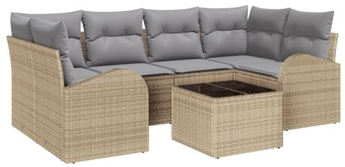 vidaXL Gartensofa-Set Beige 55 x 55 x 37 cm Poly-Rattan, Garten und Terrasse, Modulares Design, Robuste Rattan-Sofa-Gruppe, UV-beständige Materialien, Lounge-Sofa Set