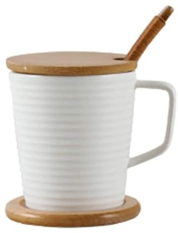 GOOPEEG Mokkatassen, Kleine Keramiktasse, personalisiertes Wassertassen-Set für zu Hause, 8-Unzen-Becher mit Deckel, Löffel für Geburtstags Espresso Cup(A)