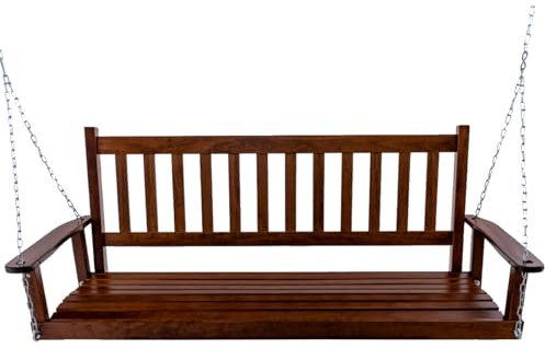2/3-Sitzer Outdoor-Terrassenstuhl, verstellbarer Holzstuhl mit hängenden Ketten, Hängemattenbank für Garten, Balkon, Baum – Braun, 168 x 65 x 63 cm