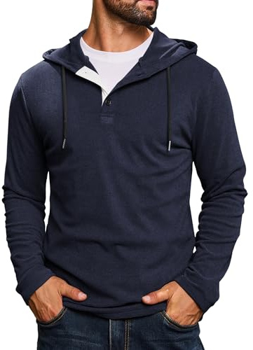 CTU Felpe con Cappuccio da Uomo alla Moda Casual con Bottoni Pullover Felpe con Cappuccio Leggere a Maniche Lunghe Maglietta S-3XL, Marina Militare, 3XL