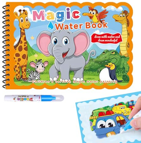 Canollo Wiederverwendbar Wasser Malbuch, Wassermalbuch mit Wasserstifte, Magisches Wassermalbuch, Kreatives Water Coloring, Wasser Malbuch Doodle für Kinder Geschenke (Tierwelt)
