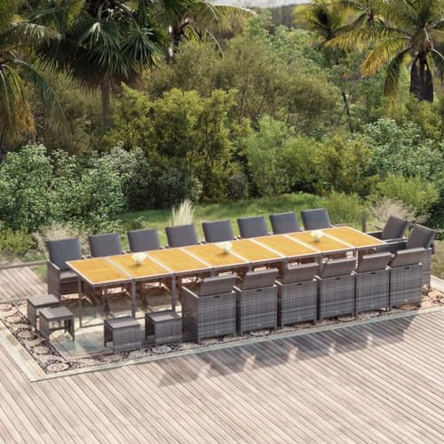 Qnhdfrt Garten Essgruppe 21 teilig Grau Poly Rattan Set mit Kissen 443 x 107 x 74 cm Wetterfestes PE Geflecht für Terrasse Garten und Balkon