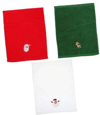 CONGARTENO 3 Stück Teiliges Baumwoll-Handtuch Weihnachtlicher Stickerei Saugfähig und Flauschig Dekorative Festtags-handtücher für Küche und Zuhause für Weihnachten Weiß-rot-grün