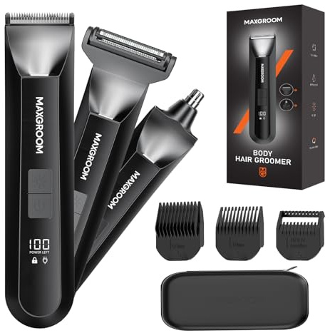 Intimrasierer Mann,MAXGROOM 3 IN 1 Rasierer Herren Elektrisch für Intimbereich,IPX7 Body Trimmer Herren,Nasenhaartrimmer Herren,Barttrimmer Herren Profi,Körperhaartrimmer Herren für Gesicht,Brust