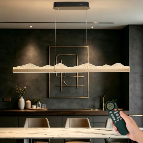 50W LED Pendelleuchte 130cm Goldbronze, Dimmbar mit Fernbedienung, CRI≥97 | Hängeleuchte mit höhenverstellbarer Aufhängung. Modernes Design,ideal für Esszimmer, Wohnzimmer, augenfreundliche Beleuchtung