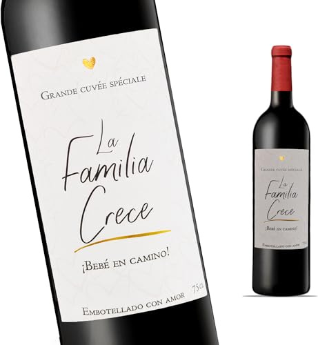 FunFest - Set de 2 Etiquetas para Botella de Vino Anuncio de Embarazo - La Familia Crece (Grand Cru/ES)