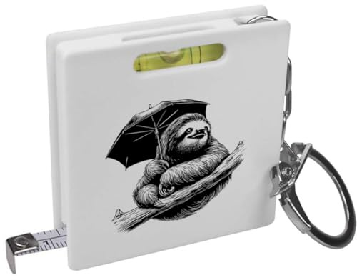 Azeeda 'Sloth With Umbrella' Keyring Tape Measure (KM00048470) | Mini Measuring Tool / Spirit Level for DIY, Work, Bags and Keys
