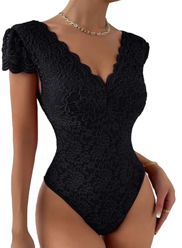 Ausing Donna Sottogiacca Elegante Tulle Camicia Pizzo Bordeaux da Donna Abbigliamento Maniche Corte Corpetto Nero Blusa Maniche Corta Cerimonia Body Sexy Danza Top Trasparente Invernali M