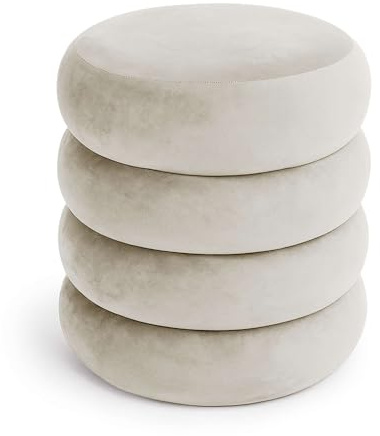 AKORD Sitzhocker aus Samt mit Stauraum SNUGGO 42 cm, Fußstütze Rund, Polsterhocker für Schminktisch, Schlafzimmer, Wohnzimmer Möbel, Make-up-Hocker, Gepolstert, Creme
