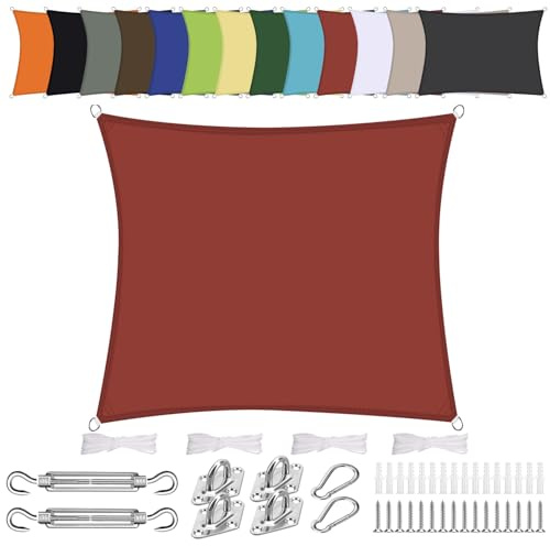 Vela ombreggiante Quadrato 2x2m Impermeabile Tenda a Vela Parasole Protezione Solare Anti UV per Giardino Esterno Terrazza-Rosso
