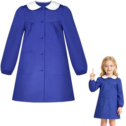 DiULi Tablier Peinture Enfant Fille 7-12 Ans, Blouse Imperméable Anti-taches avec Manches Longues et Poche, Tablier Cuisine École Artisanat pour Garçons et Filles, Bleu