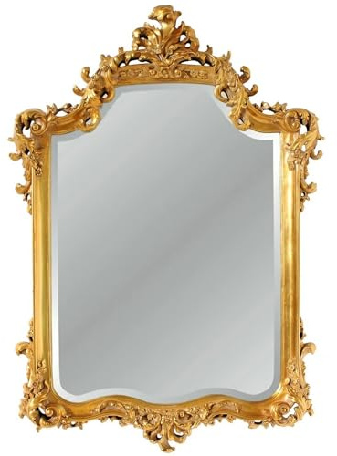 FGXHHS barock fransk vintage väggspegel – traditionellt utsmyckat sminkbord för badrum vardagsrum hall entré öppen spis dekor 95 × 67 cm (antikt guld)