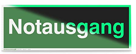 Betriebsausstattung24 Fluchtwegschild „Notausgang“ - Folie, langnachleuchtend - 30,0 x 10,5 cm - DIN 67510 Klasse C - Leuchtdichte von 150/22 mcd/m² - Notausgangsschild, selbstklebend