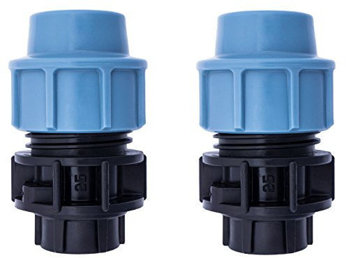 HYDROBIL MDPE Fitting für Wasserrohre, 2er Pack, Adapter 25mm x 1/2 BSP Innengewinde, für MDPE Kunststoffrohre, 16 Bar, Max. Temp. 45°C, Klemmringverschraubungen