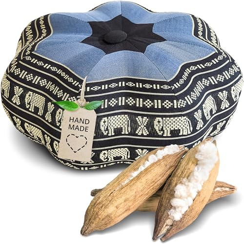 livasia Meditationskissen Stern - Ø 30x15cm - Yogakissen mit Kapok, Pouf, Bodenkissen sternförmig Yoga Zen Meditation, Zafukissen für Garten und Balkon, Sitzkissen handgefertigt