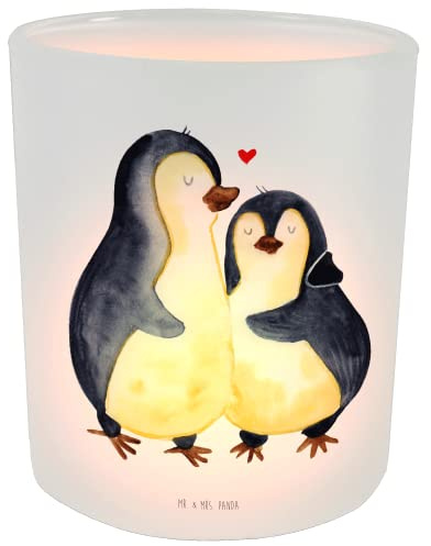 Mr. & Mrs. Panda Deko Windlicht Pinguin umarmen - Geschenk, Windlicht Zur Hochzeit, Jahrestag, Teelichter, Paar, Verlobung, verknallt, Umarmung,