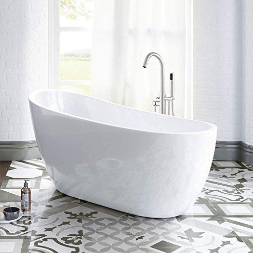 WOODBRIDGE Acrylic Freestanding Bathtub Contemporary Soaking Tub with Brushed Nickel Overflow and Drain B-0006-B/N-Drain &O, 54 B-0006