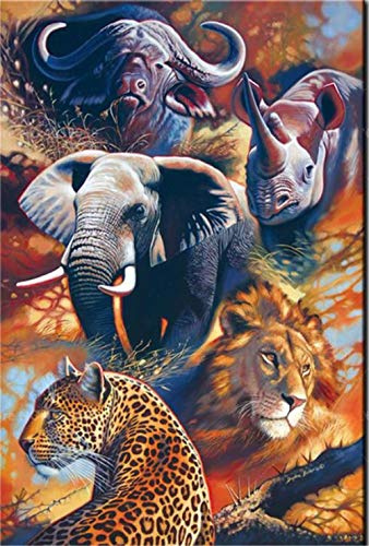N / A 5D DIY Diamant Malere Set Das Big Five-Tier Voll Kristall Strass Stickerei Kreuzstich Diamant Painting Bilder Leinwand Gemälde Malen Nach Zahlen Arts Craft Für Mosaik Home Wand Decor 50X70Cm
