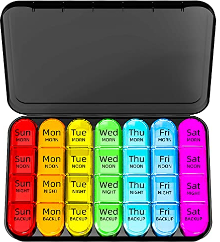 Doruimi Weekly Pill Box Organiser, Small Pill Box 7 Day 4 Times A Day, with 28 Copartments to Hold Plenty of Medication, Vitamins and Supplements