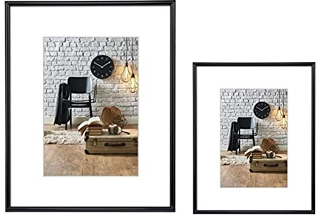 Hama 2er Set Bilderrahmen Sevilla DIN A3 (29,7x42 cm) und DIN A4 (21x29,7 cm) (Fotorahmen mit Papier-Passepatout, Kunstoff-Rahmen zum Aufhängen) schwarz