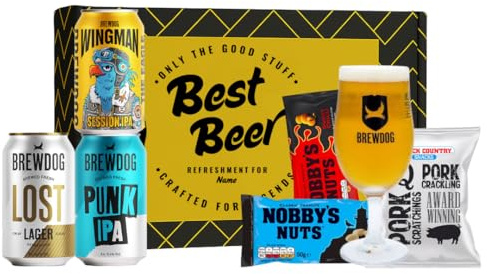 Personalised BrewDog Craft Beer Gift Set with BrewDog Glass – 3 Brewdog Beers + 3 Snack Packs | Perfect Gift for Beer Lovers | Christmas | Father's Day
