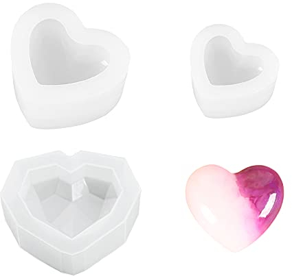 Trsnzul Moule en Silicone Cœur 3D - 3 Pièces pour Résine Époxy - Grand Moule Bricolage en Forme de Cœur