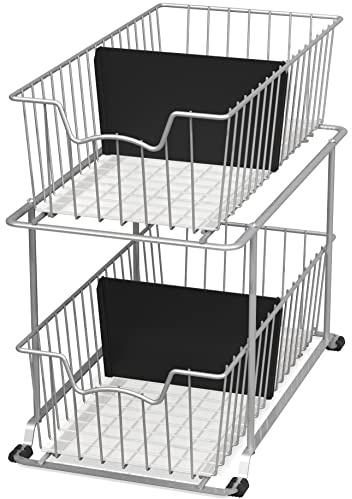 Simple Houseware 2 Tier Cabinet Wire Basket Drawer Organizer, Grey