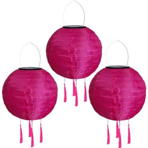 Yeehliny Hängende Solar-Laterne Solarlampen Wasserdicht Nylon 20cm Solar LED Laterne 3PCS Pink