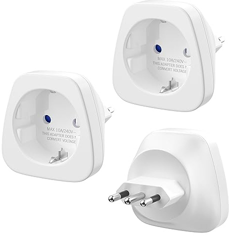 PABANCE Italy Travel Adapter 3 Stück, Type L Reiseadapter Schuko to Italy, EU to Italy Power Adapter for Germany France Spain Switzerland to Italy Chile Uruguay Travel, 2400W with Child Lock, White