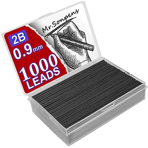 1000 Stück Minen 0,9 mm | 2B | bruchfeste Bleistiftmine 0,9 mm, Druckbleistiftmine 0,9 mm für Studenten und Profis
