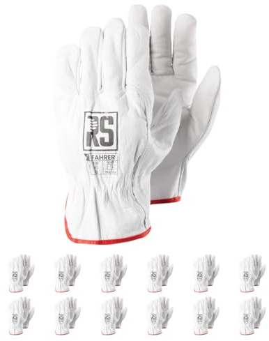 RS Premium-Fahrerhandschu Montage-Handschuhe aus Leder/Größe 10, 12 Paar/Weiss/aus hochwertigem Rindsleder Montagehandschuhe/Handschuhe Arbeitshandschuhe/die Genauigkeit erfordern