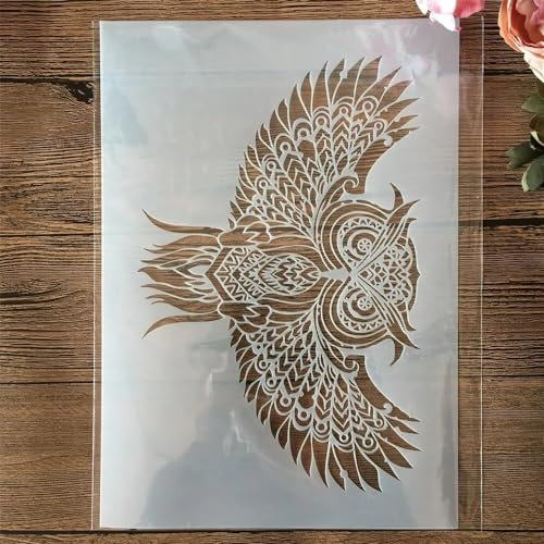 Wiederverwendbare Schablonen zum Malen, A4, 29 cm, Mandala, fliegende Eule, DIY-Schablonen zum Malen auf Holz, Leinwand, Stoff, Wand, Möbel, DIY-Heimdekoration