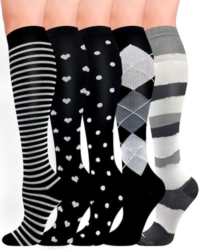 HIPOWER 5 Paar Kompressionsstrümpfe Damen und Herren Bunte Stützstrümpfe Sport Kompressionssocken Stützkniestrümpfe Reisestrümpfe Compression Sock Für Flug Radsport