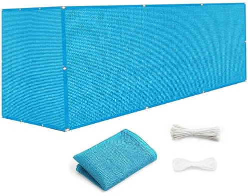 Balkon Sichtschutz Balkonumspannungen 100 x 360 cm Windschutz Sonnenschutz Und Wetterfest Balkonblende Sichtschutzmatte mit Kabelbinder Ohne Bohren für Balkongeländer, Terrasse, Blau